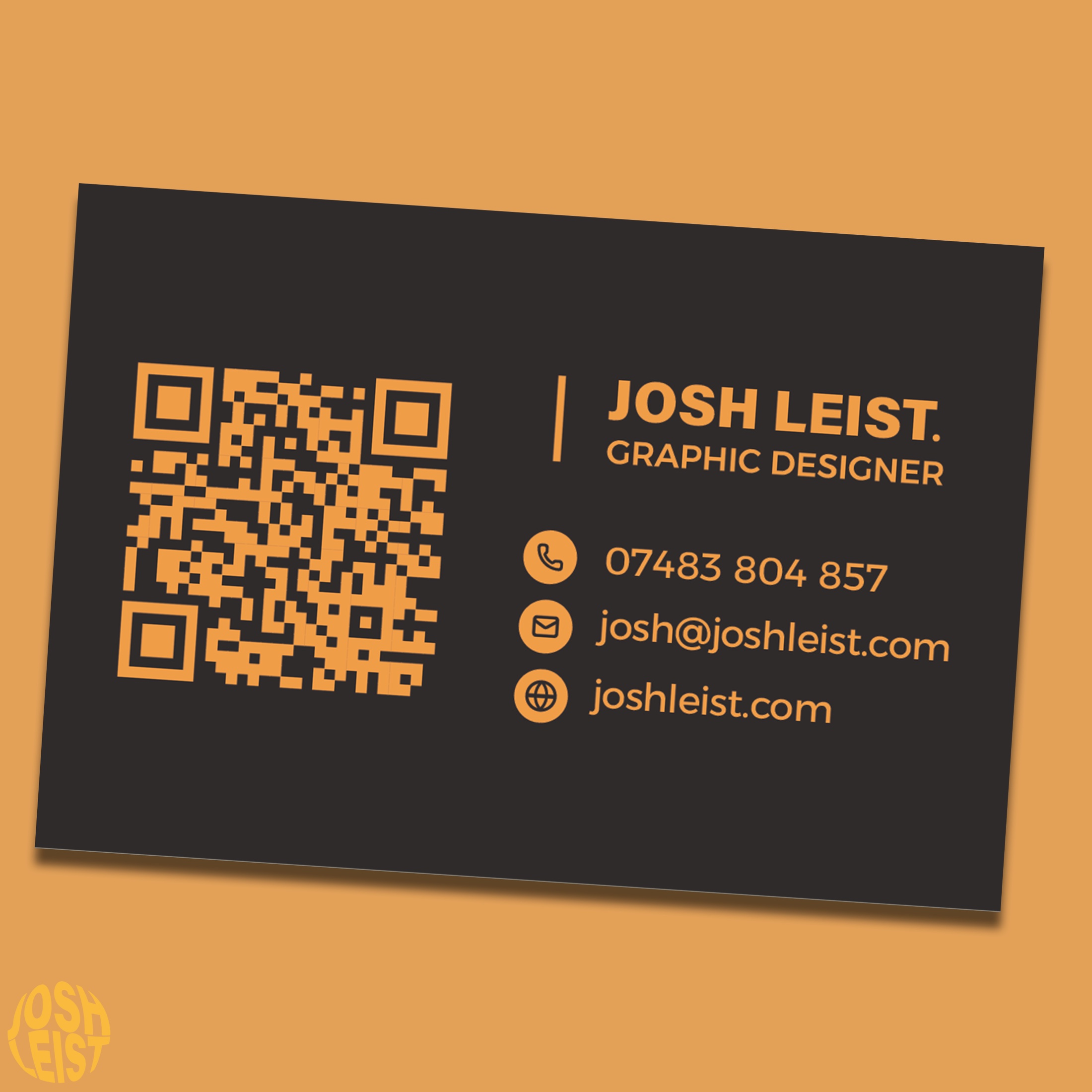 Contact details and QR code on the reverse of the Josh Leist business card